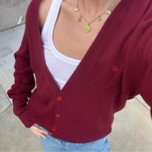 Vintage Christian Dior Burgundy V-Neck Button Cardigan
